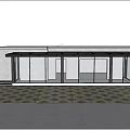 Villa Balcony With Large Glass Walls Overlooking Trees Lawn And Pink Flowers On Tiled Floor