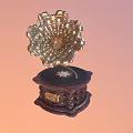 Classic Vintage Gramophone With Golden Horn Design Wooden Base And Ornate Decorative Details