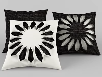 Modern Black and White Decorative Pillows With Radial Petal Floral Design For Home Decor 3d model