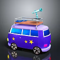 Purple Van With Yellow Stars On Body And Roof Bed Telescope On Top