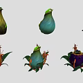 Various Types Of Colorful Fantasy Cartoon Plants With Unique Shapes Leaves And Tentacles