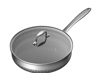 Stainless Steel Frying Pan With Honeycomb Texture Lid And Ergonomic Handle Design 3d model
