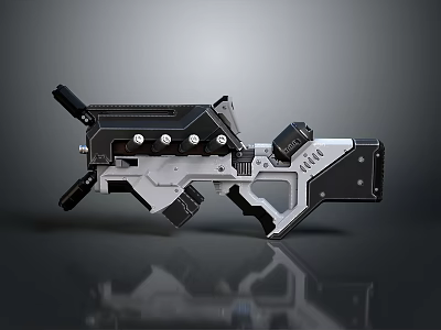 Futuristic Black White Sci-Fi Weapon with Mechanical Structure Metallic Texture and Modern Design 3d model