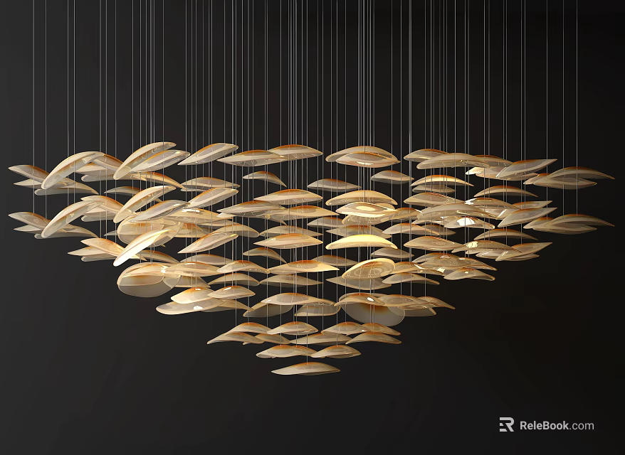 Elegant Modern Chandelier with Golden Leaf Shaped Elements and Multi Tiered Arrangement 3d model 