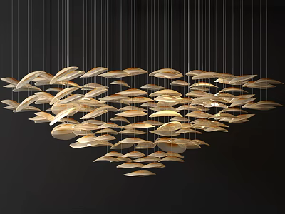 Elegant Modern Chandelier with Golden Leaf Shaped Elements and Multi Tiered Arrangement 3d model