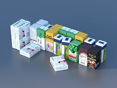 Assorted Colorful Daily Living Product Boxes With Various Designs And Labels 3d model