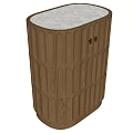 Wooden Bedside Cabinet With Cylindrical Design And Vertical Stripes Drawer Storage