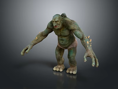 3D Green Ogre Monster Character With Muscular Limbs And Glowing Arms 3d model