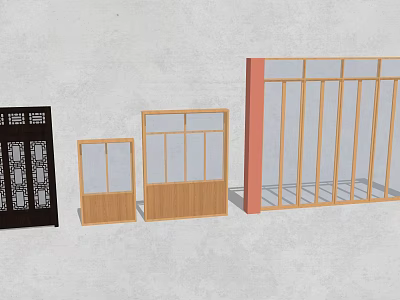 Various Door And Window Frames With Wooden Metal Designs And Glass Panels 3d model