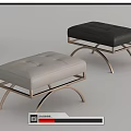 Modern White And Black Tufted Sofa Stools With Curved Golden Metal Frame Design