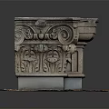 Cartoon Scene Showcasing Intricate Stone Pedestal With Scroll Leaf Carvings Red Fallen Leaves Gray Platform