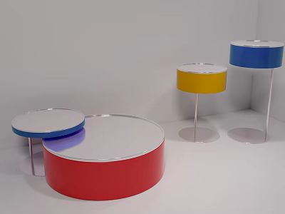 Colorful Modern Coffee Tables With Round Tops And Metal Legs In Room 3d model