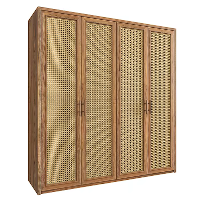 Wooden Four Door Wardrobe With Lattice Design Doors And Natural Tone Finish 3d model