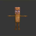 Wooden Decorative Household Item With Anthropomorphic Design Cartoon Face Big Eyes Arms And Legs