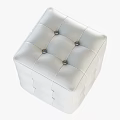 White Leather Tufted Ottoman with Decorative Studs and Square Design 3d model