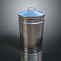 Stainless Steel Household Trash Can With Lid And Ribbed Design Shiny Surface