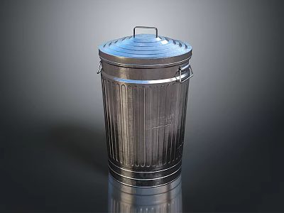 Stainless Steel Household Trash Can With Lid And Ribbed Design Shiny Surface 3d model