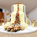 TopPark Photo Spot Large Yellow Cake Shaped With Floral Decorations Golden Pillars And White Platform