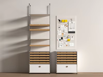 Practical Storage Shelving Unit With Metal Frame Wooden Shelves Pegboard And Drawers 3d model