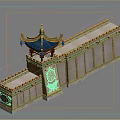 Ancient Chinese Architecture Model With Green Roof Golden Decorations And Carved Wall