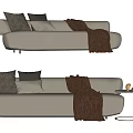 Modern Light Gray Multi Seater Sofa With Decorative Pillows And Brown Blanket 3d model