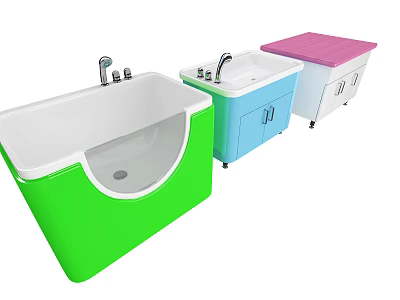 Colorful Bathtubs With Cabinet Storage In Green Blue And Pink Design 3d model