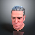 3D Male Character Head Model With Gray Combed Back Hair Serious Expression Against Gray Background