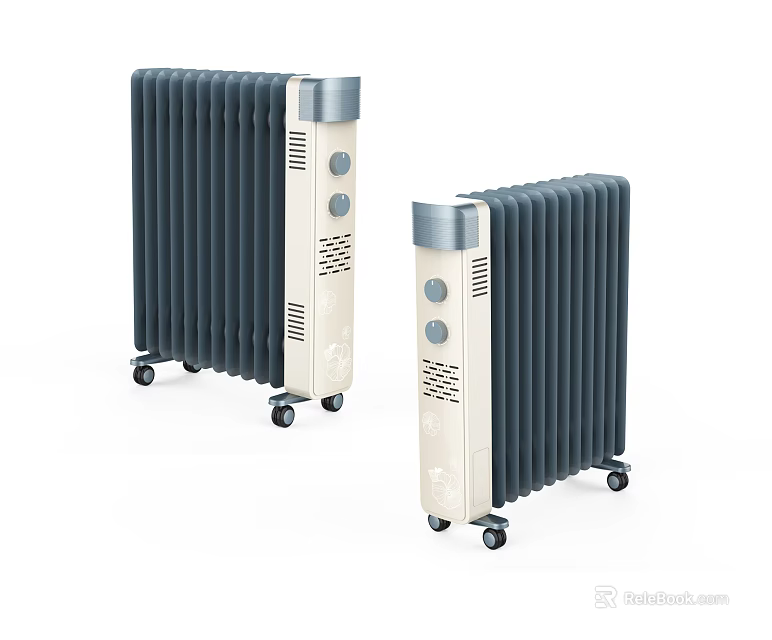 Two Modern Electric Radiators With Wheels And Control Panel Design 3d model 