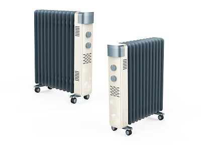 Two Modern Electric Radiators With Wheels And Control Panel Design 3d model