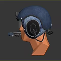 Blue Tactical Helmet With Visor Earmuffs And Microphone On Orange Mannequin