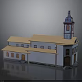 Traditional Church Building With Brown Roof White Walls And Bell Tower