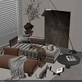 Modern Brown Chaise Lounge with Pillows Throw Blanket Floor Lamp and Side Table
