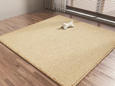 Natural Woven Square Area Rug on Wooden Floor with White Dog Bone Toy 3d model
