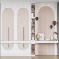Light Pink Modern Two Door Wardrobe Design With Striped Wall And Decorative Items