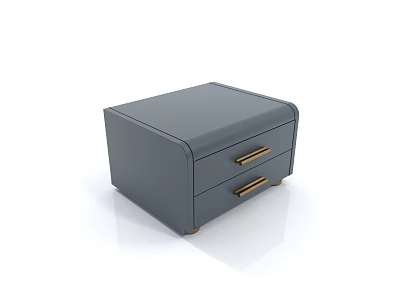 Gray Bedside Table With Two Drawers And Gold Handles Modern Design 3d model