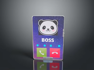 Panda Head Computer Device With Starry Background BOSS Text And Colorful Phone Icons 3d model