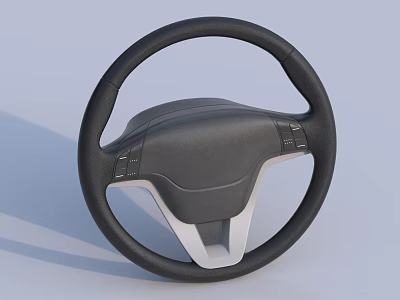 Modern Black Leather Steering Wheel With Silver Accents And Sleek Design 3d model