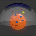 Cartoon Astronaut Game Characters On Orange Platform With Red Rocket Planets Stars And Flag