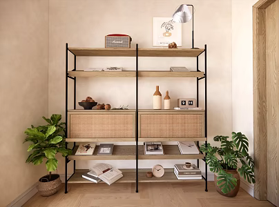 Modern Storage Rack Bookshelf Display Rack Floor-to-Floor Ornaments Green Plant Radio 3d model