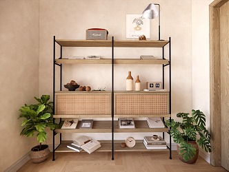 Modern Storage Rack Bookshelf Display Rack Floor-to-Floor Ornaments Green Plant Radio 3d model