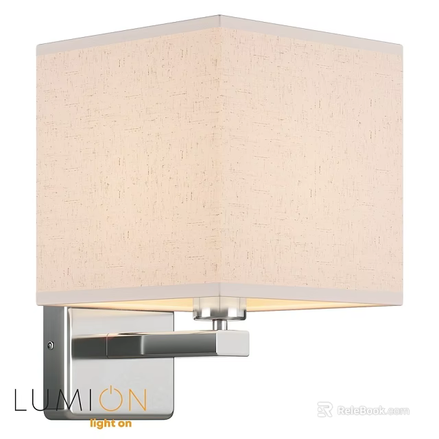 Modern Wall Light With Beige Fabric Shade And Chrome Metal Bracket 3d model 