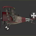 Red And Yellow Biplane Model With Black White Cross Markings And Stripes
