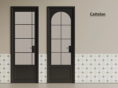 Cattelan Black Doors Featuring Glass Panels And Diamond Pattern Wall Tiles 3d model