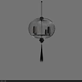 Round Black Frame Chandelier with Inner Bulbs and Hanging Tassel in Minimalist White Background Setting