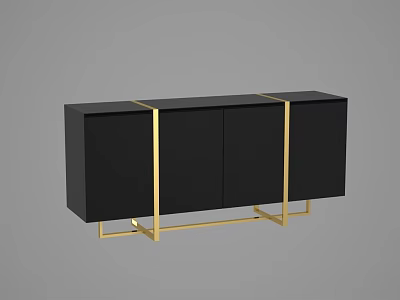 Modern Black Sideboard With Gold Trim And Sleek Cabinet Design 3d model