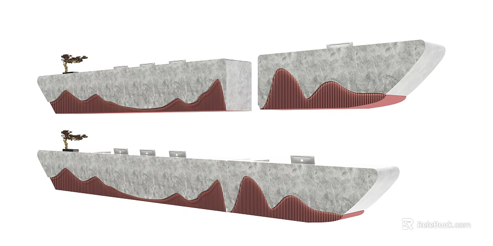 Elegant Reception Desk Design With Gray Red Wave Pattern Countertop 3d model