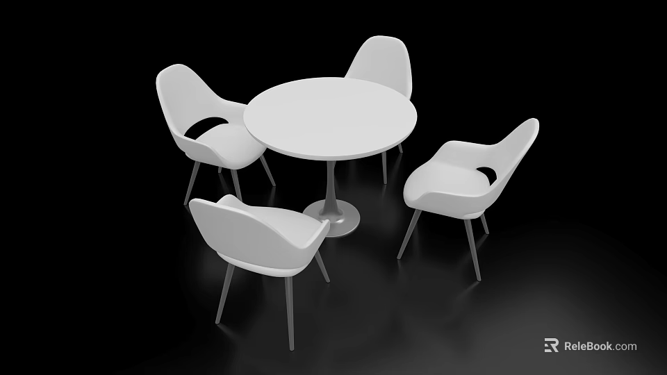 Modern White Round Negotiation Table And Backrest Chairs With Minimalist Metal Legs Design 3d model 