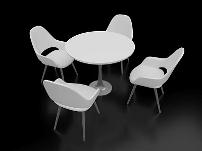 Modern White Round Negotiation Table And Backrest Chairs With Minimalist Metal Legs Design 3d model