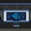 Futuristic Control Room With Large Display Screen Showing Data Visualization Map And Charts 3d model
