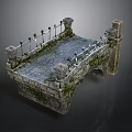 Ancient Stone Bridge With Cobblestone Surface Metal Railings And Mossy Pillars